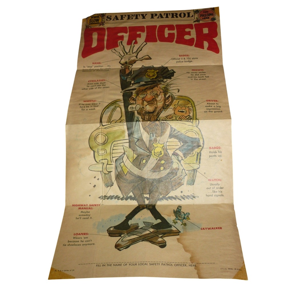 Vintage Topps TCG Safety Patrol Officer Poster No 6 Humorous Satire 10x17 1960s